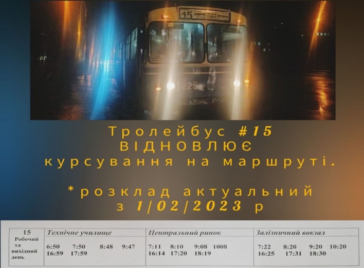 З 1 лютого в Сумах відновлюють роботу тролейбусу № 15 фото