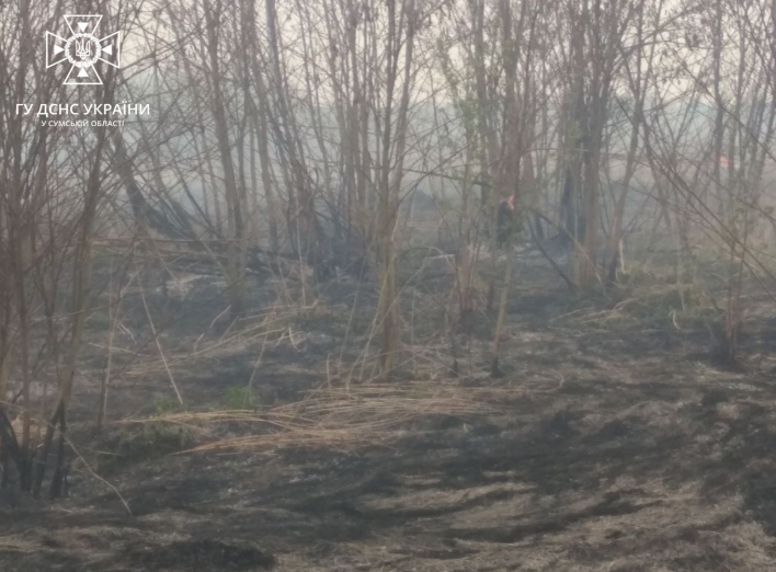 На Сумщині рятувальники гасили пожежу, спричинену ворожим обстрілом фото
