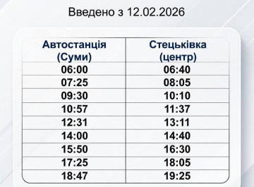 Маршрут №172 «Суми – Стецьківка» переходить на постійний розклад руху