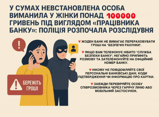 Сум’янка втратила понад 100 тис. грн через фейкового банкіра фото