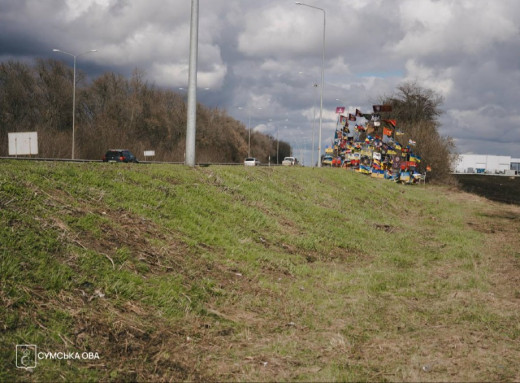 Біля стели з прапорами на в'їзді до Сум навели лад фото
