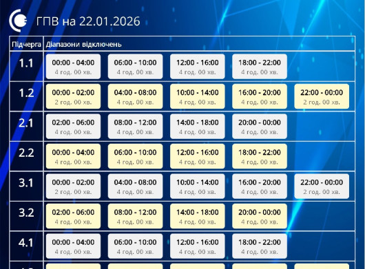 «Сумиобленерго» оприлюднило графіки погодинних відключень на 22 січня